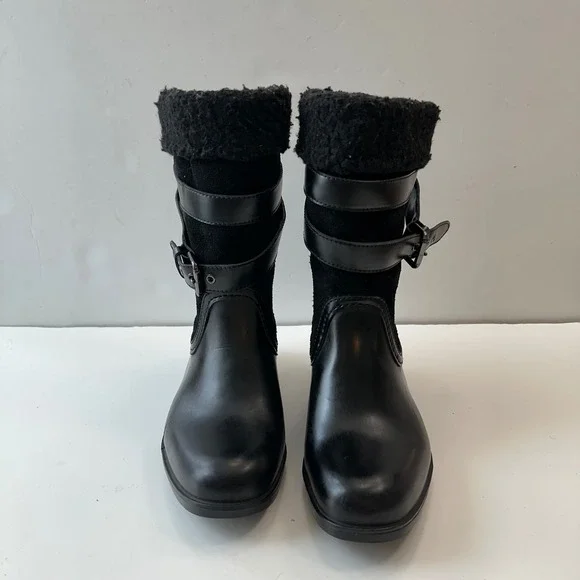 Coach Zena Black Leather Suede Shearling Buckle‎ Ankle Boots Women Size 7B - Picture 2 of 10
